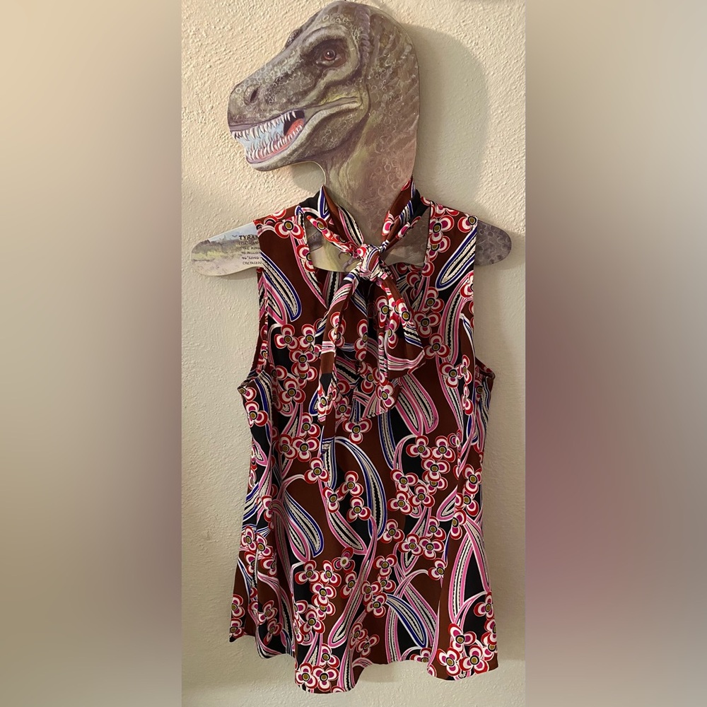 Trina Turk Floral Tie Neck Silk Blouse